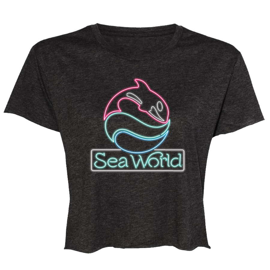 SeaWorld Neon Sign Charcoal Crop Tee Junior