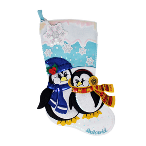 SeaWorld Christmas Penguins Felt Stocking 18"